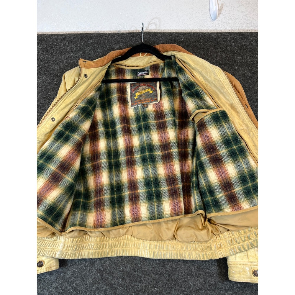 Adventure Bound Wilsons Leather Bomber Jacket Mens Medium Tan Thinsulate Plaid